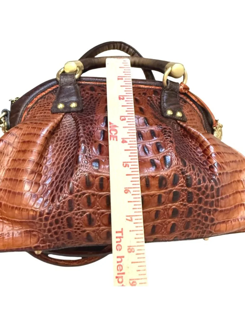Brahmin Women's Satchel Bag Crocodile Embossed Leather Luxury Pecan Domed Lisa